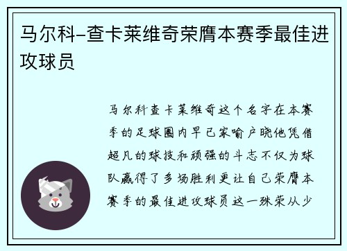马尔科-查卡莱维奇荣膺本赛季最佳进攻球员